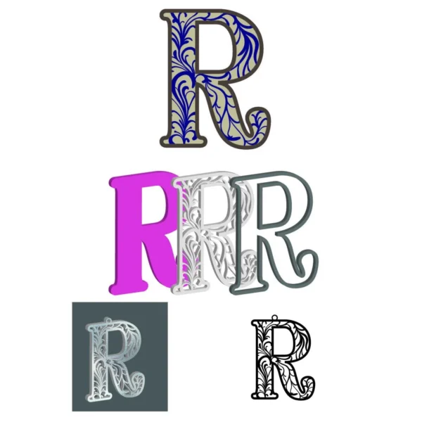 R - Necklace and cnc layer Floral Alphabet SVG, Laser Cutting, 3D Wall Art, Spring Flowers, DIY Crafts, Home D?cor, Alphabet SVG