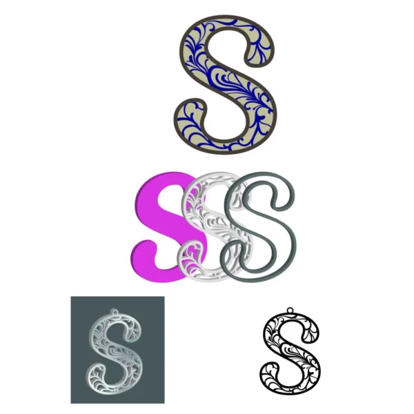 S - Necklace and cnc layer Floral Alphabet SVG, Laser Cutting, 3D Wall Art, Spring Flowers, DIY Crafts, Home D?cor, Alphabet SVG