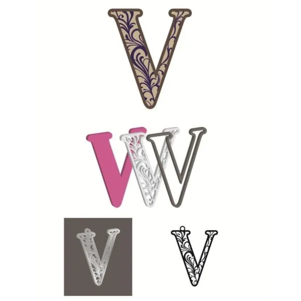 V - Necklace and cnc layer Floral Alphabet SVG, Laser Cutting, 3D Wall Art, Spring Flowers, DIY Crafts, Home D?cor, Alphabet SVG