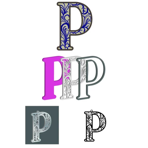 P - Necklace and cnc layer Floral Alphabet SVG, Laser Cutting, 3D Wall Art, Spring Flowers, DIY Crafts, Home D?cor, Alphabet SVG