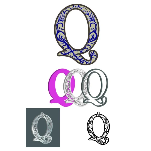 Q - Necklace and cnc layer Floral Alphabet SVG, Laser Cutting, 3D Wall Art, Spring Flowers, DIY Crafts, Home D?cor, Alphabet SVG