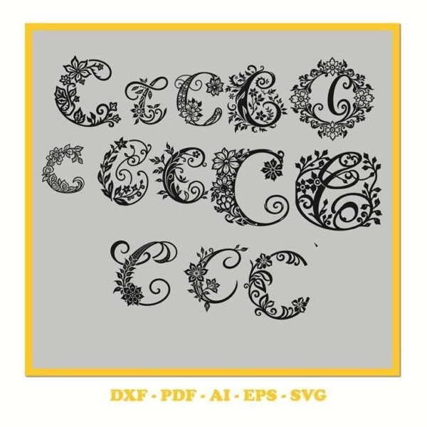 C floral ornament Bundle ? SVG Cutting File with Swashes (svg, pdf, DXF, EPS. ai Formats)