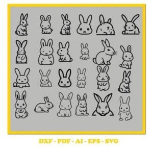Rabbits Design Bundle ? SVG Cutting File with Swashes (svg, pdf, DXF, EPS. ai Formats)