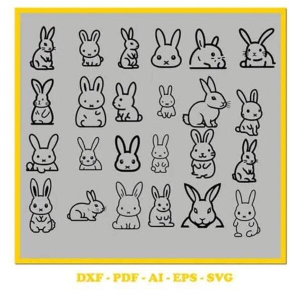 Rabbits Design Bundle ? SVG Cutting File with Swashes (svg, pdf, DXF, EPS. ai Formats)