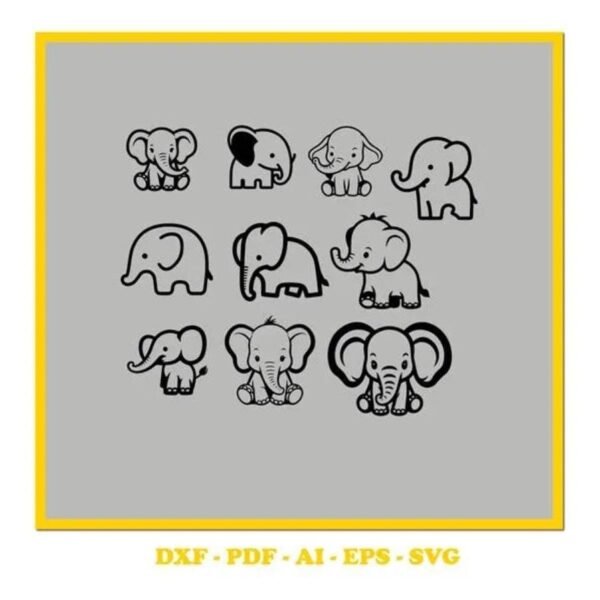 elephant Design Bundle ? SVG Cutting File with Swashes (svg, pdf, DXF, EPS. ai Formats)